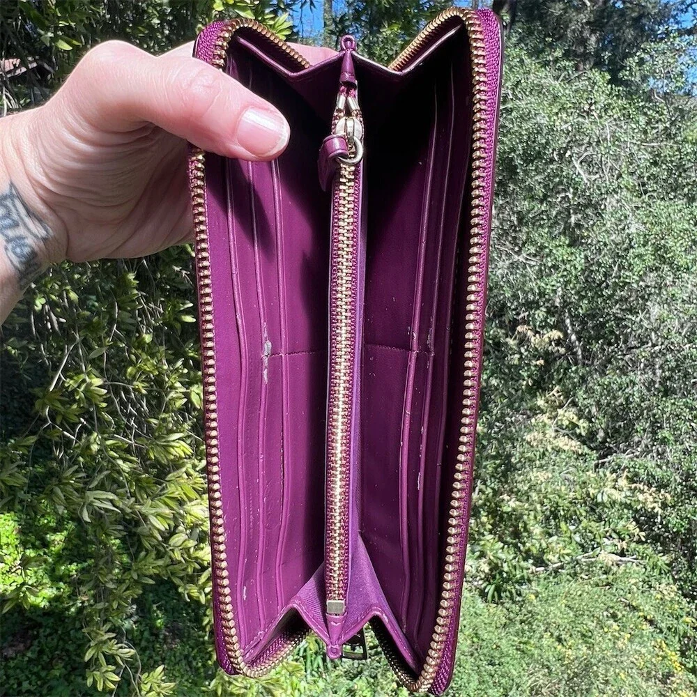 COACH Long Zip-Around Wallet Purple Smooth Leather w Gold Hardware AUTHENTIC